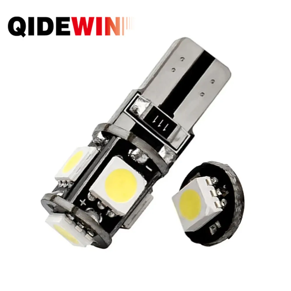 2 Pcs High Quality LED T10 canbus 5050 error free white lights bulb 5smd Car Side Tail Light Decoder Sign Truning Light