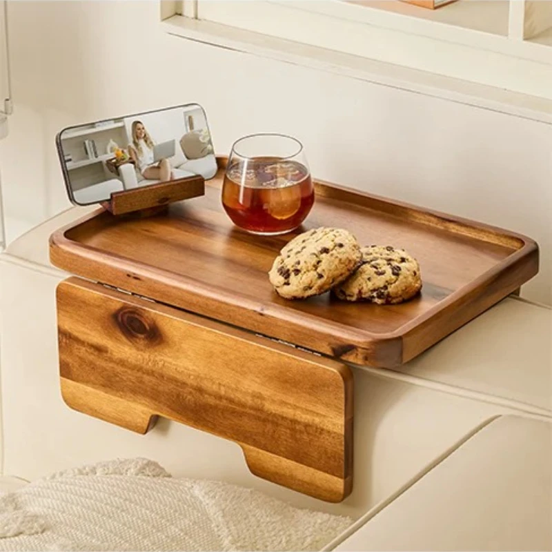 

Wood Sofa Armrest Tray Double Hinge Sofa Arm Tray Table Clip-Couch Arm Table Side Tables Small Spaces Eating Drink Furniture