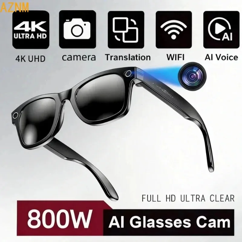 Lunettes intelligentes 800W avec caméra IA pour hommes, à changement de couleur, pour traduction, enregistrement photo et vidéo, étanches, avec fonction d'appel, lunettes de soleil intelligentes