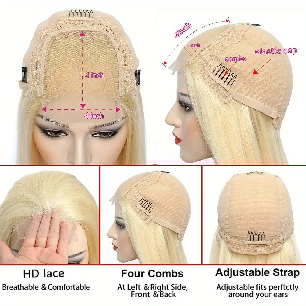 Blonde 613 Hd Lace Frontal Wig 13X6 Brazilian Straight Human Hair Wig 38Inch Transparent Lace Frontal Wig For Women 260 Density image 6