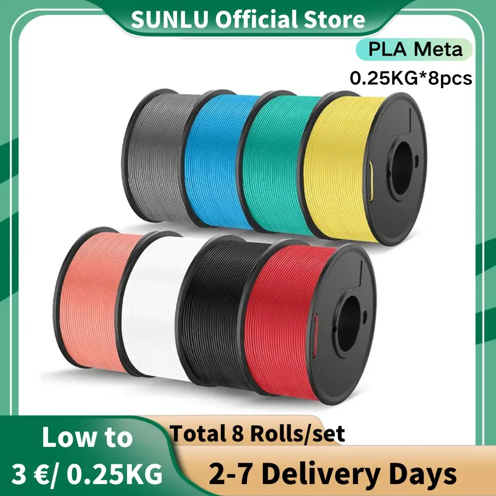 SUNLU PLA Meta Filament 2KG 8 Rolls 0.25kg/Roll 100% Filament Lines Up Neatly 3D Filament PLA Meta 3D Printing For Fast Printing