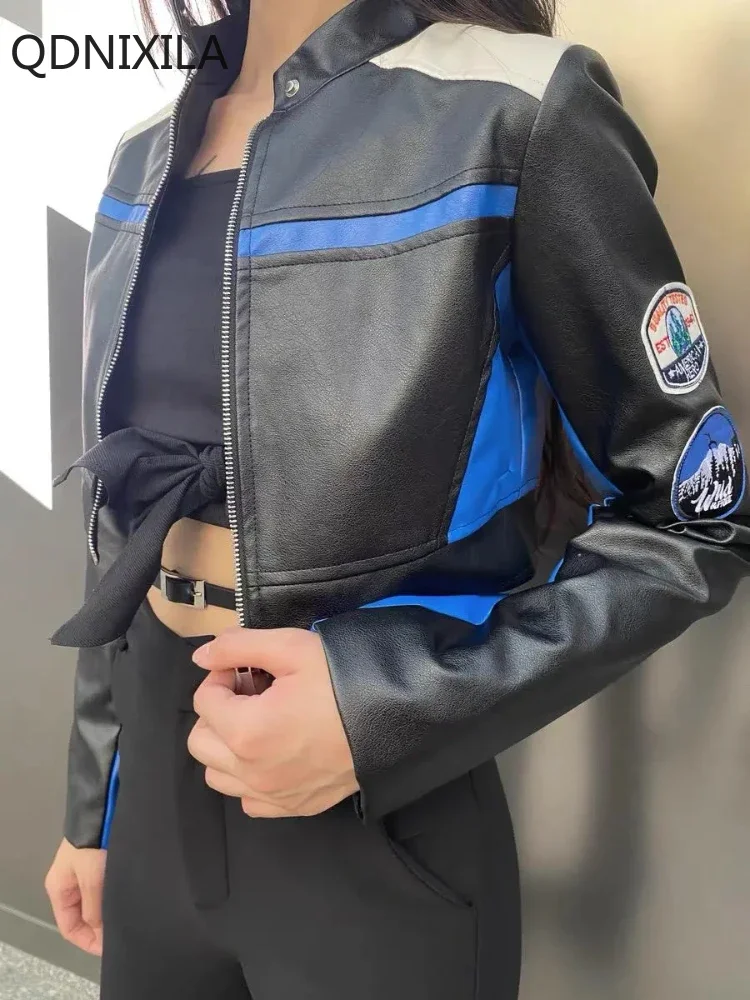 Women's Colored PU Leather Jacket, Short Motorcycle Jackets, Cool, Fried Street, Spicy Girls, Baseball Jersey, PU Leather Coat