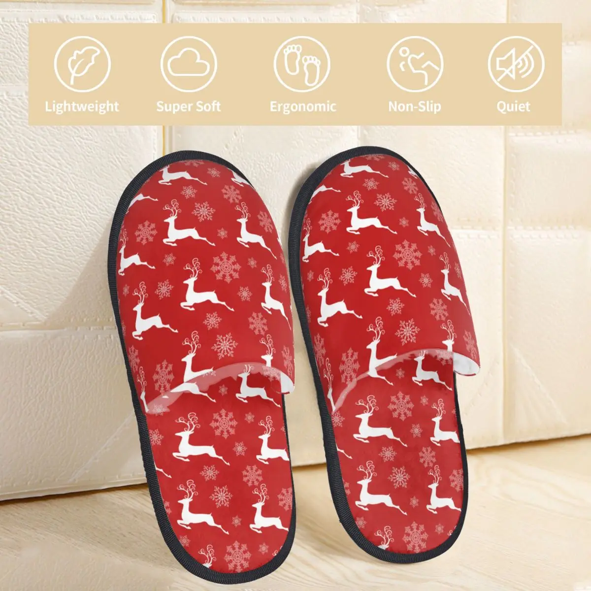 Winter Slippers Christmas Deer And Snowflakes Accessories Household Fur Slides Slippers Winter Xmas Red Cozy Anti-skid Slides