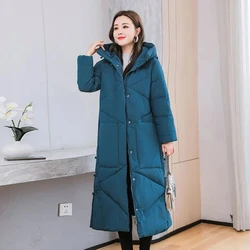 2023 Korean Jacket Women Winter X-long Parkas Solid Hooded Thicken Warm Female Snow Wear Coat Padded Loose Clothes