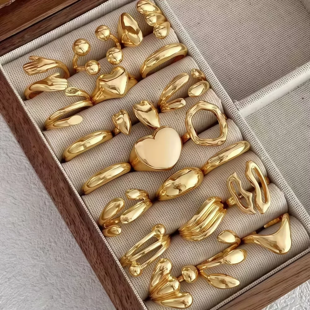 8/16 Pieces Random Fashion Heart Geometry Irregular Open Rings Set For Women Mix Style Simple Trendy Daily Jewelry Party Gifts