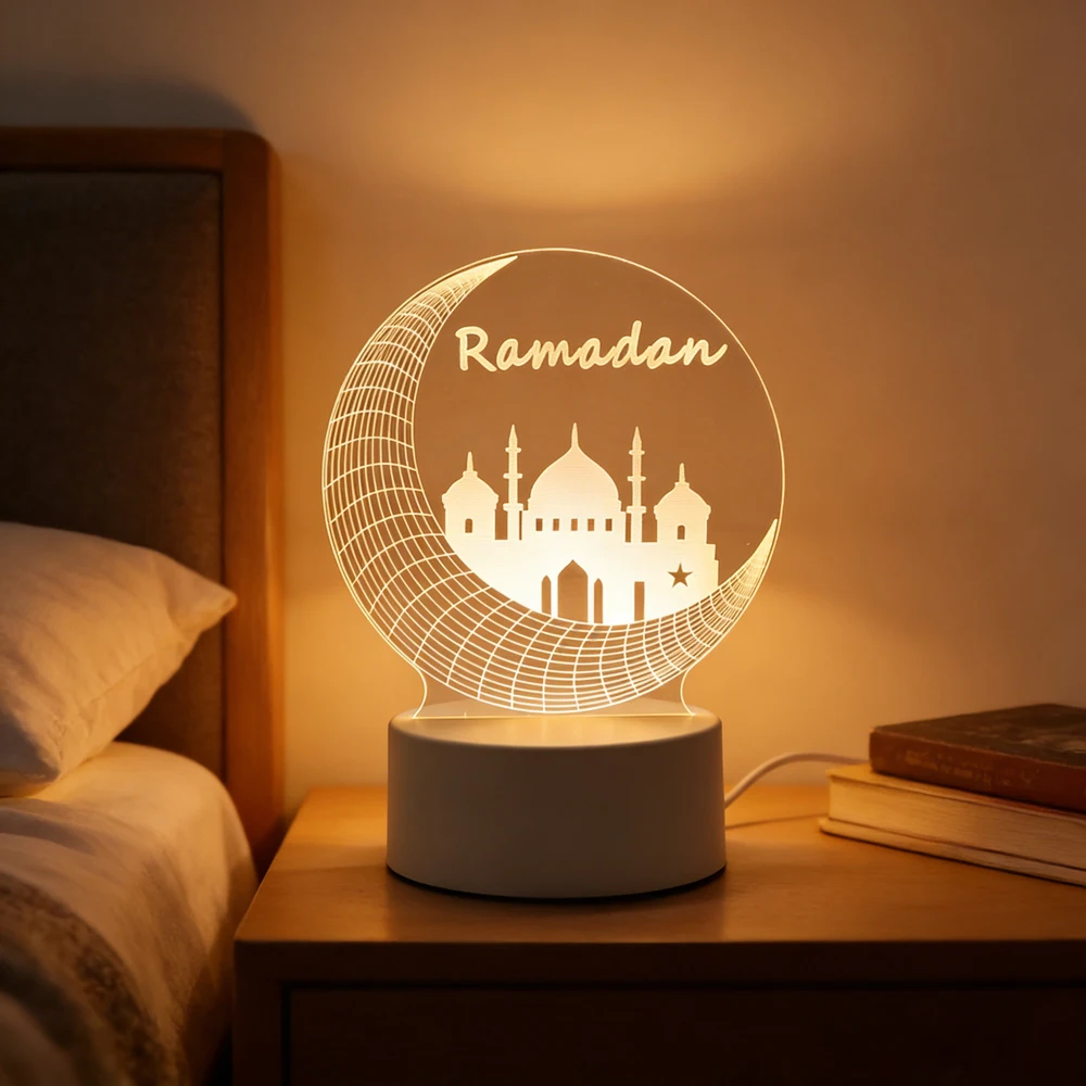 Ramadan Home Decoration USB Operated 3D LED Night Light Eid Mubarak Table Ornament Muslim Eid Al Adha Holiday Lighting