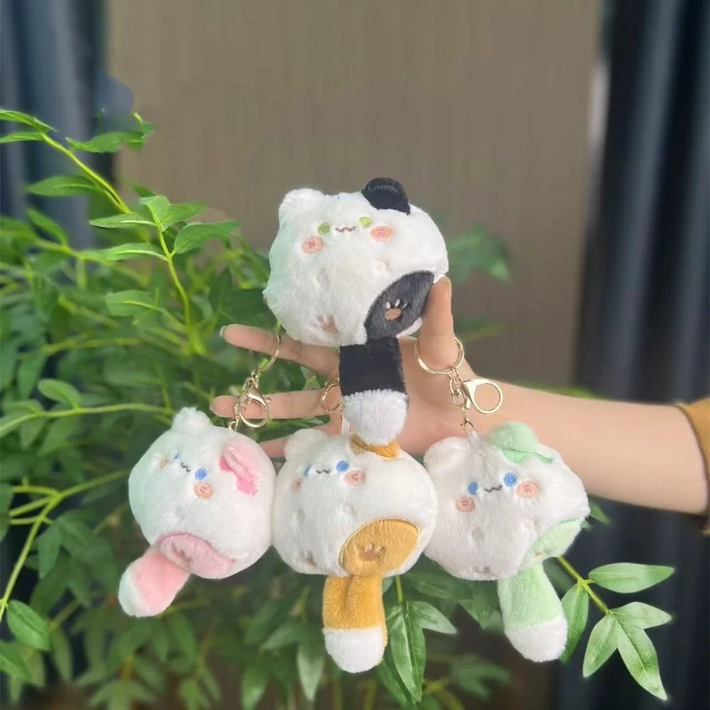 Squeaking Little Cat Plush Keychain Gato de desenho animado de cauda longa Chaveiro de cauda macia bonito Pingente kawaii Chaveiro de gato recheado