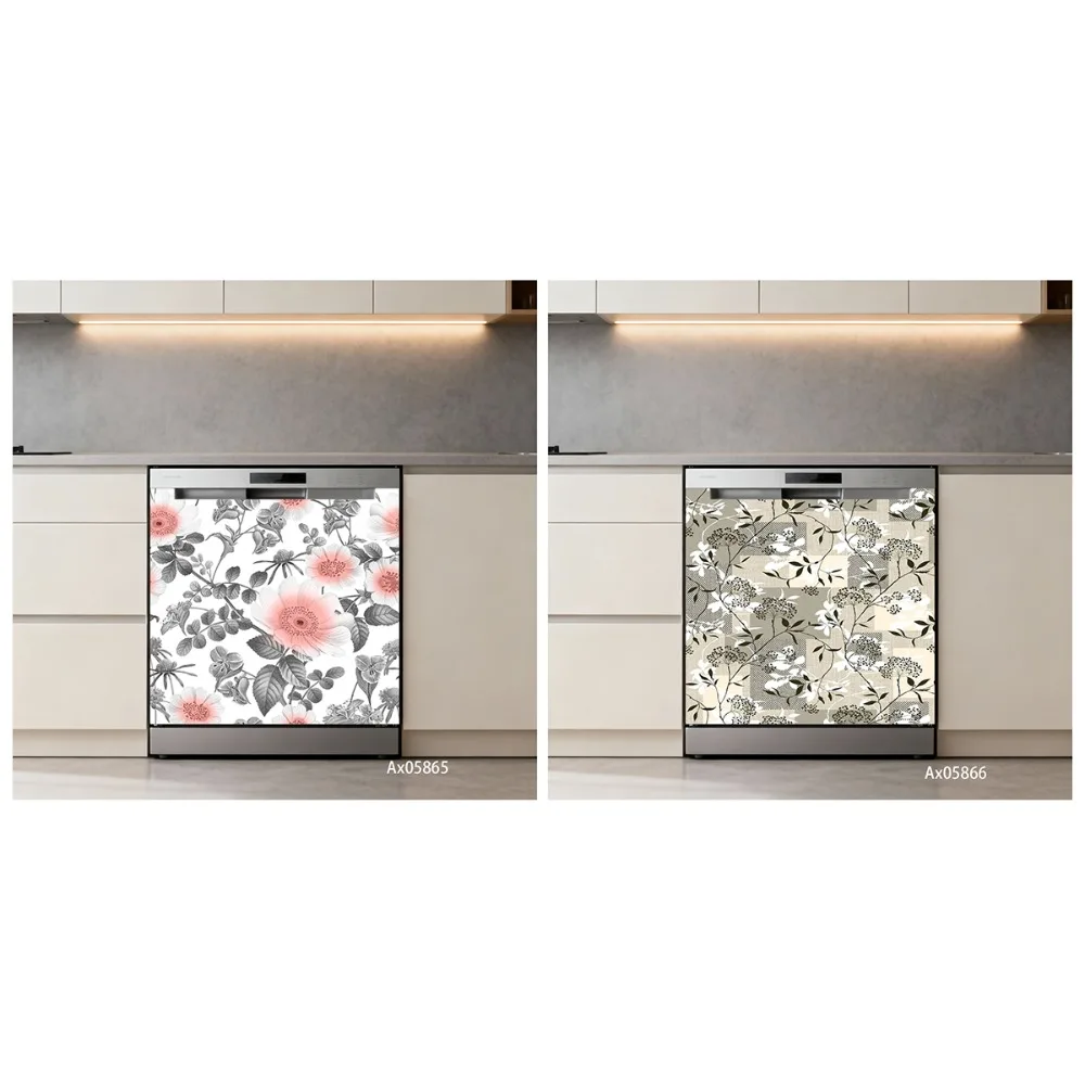 Soft Neutral Sketch Floral Patchwork Dishwasher Sticker Self Adhesive Washing Machine Cabinets Wardrobe Door Aesthetics Decor