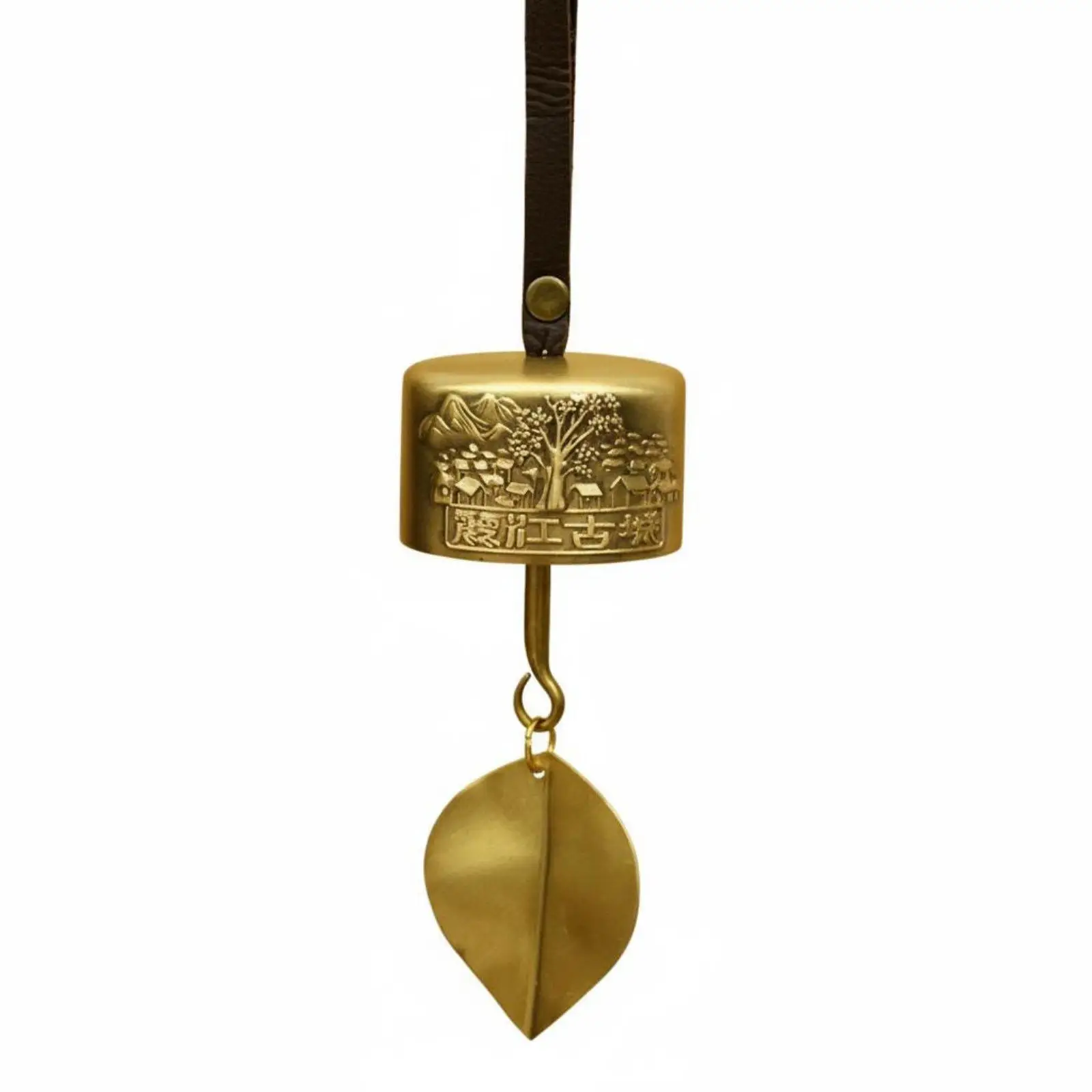 Pure Brass Wind Bell for Home Window Hanging Decoration with Crystal Leaf Pendant Charm