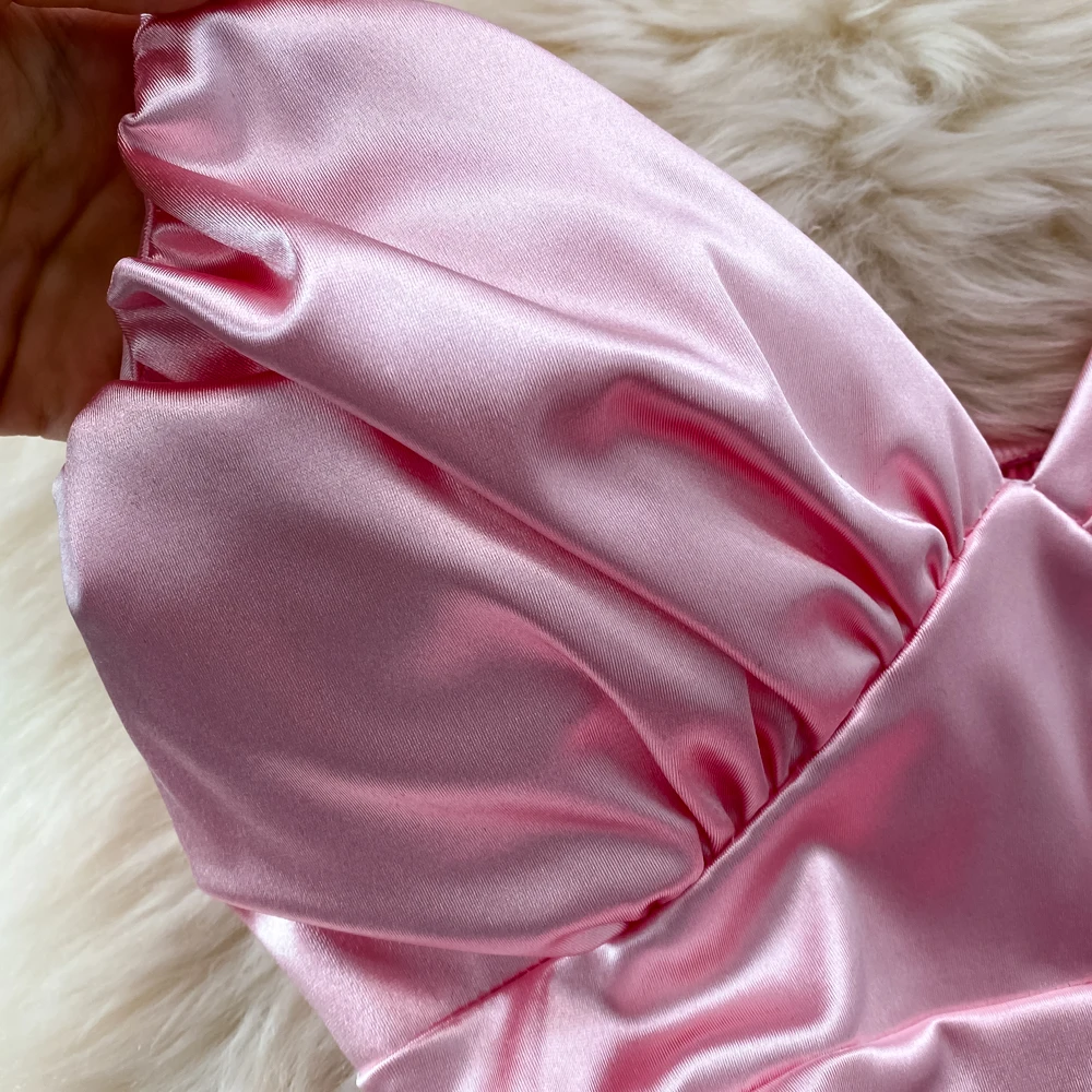 Mulheres cetim seda ruched vestido senhora estilingue sexy puro desejo vestidos senhora data noite cama sexy allure festa rosa hotsweet homewear