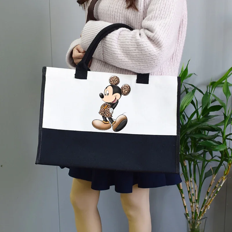 Disney Mickey Women Handle Tote Beach Bag Handbag Simple Wedding Large Capacity Shoulder Bag Shopper Picnic Beach Gift Bags