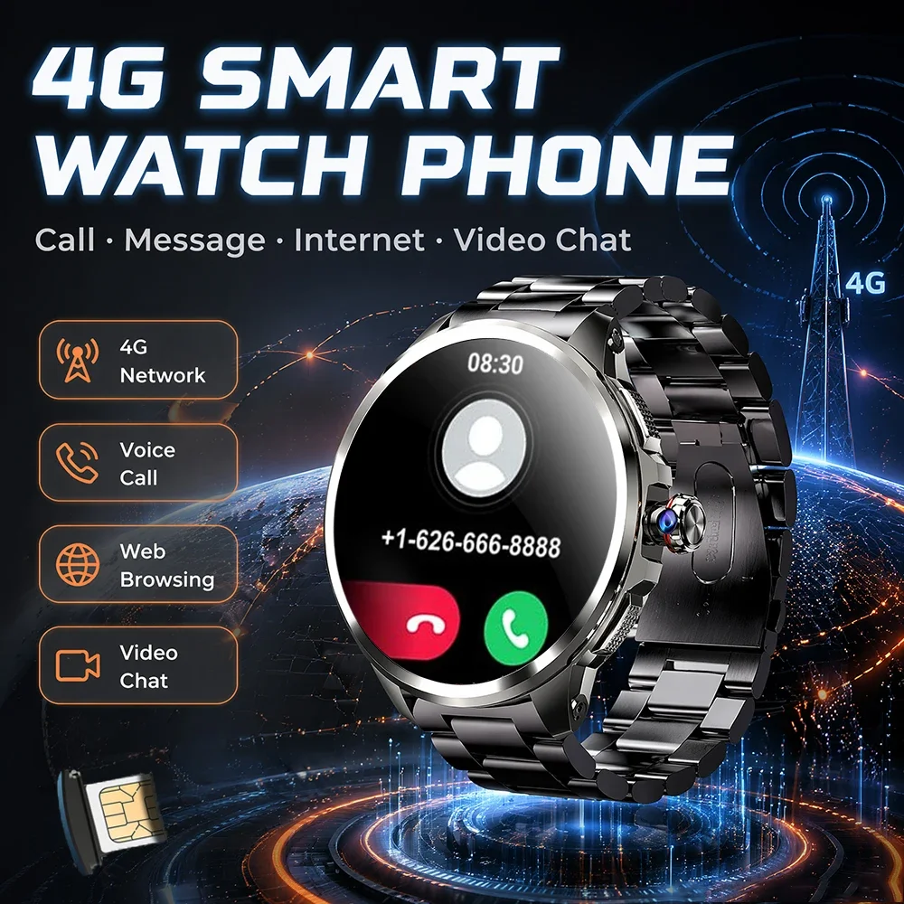 4G/3G Full Network Smart Watch 1.95 inch AMOLED Screen Video Call 16GB+256GB RAM 2100mAh WIFI GPS Positioning Google Smartwatch