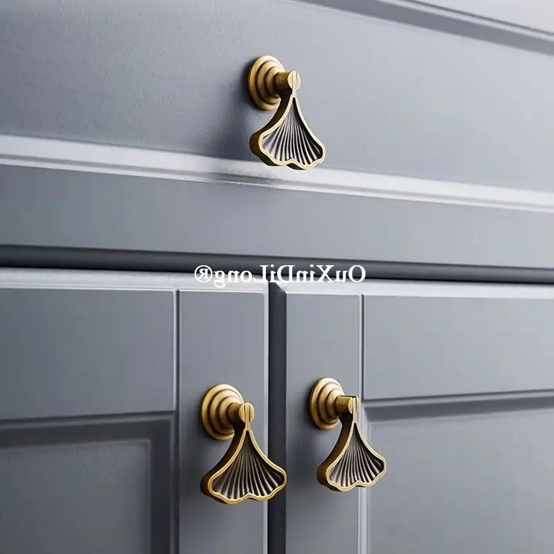 

4PCS Solid Brass Ginkgo Biloba Pendant Furniture Handles Drawer Pulls Cupboard Wardrobe Dresser Closet TV Wine Cabinet Pulls
