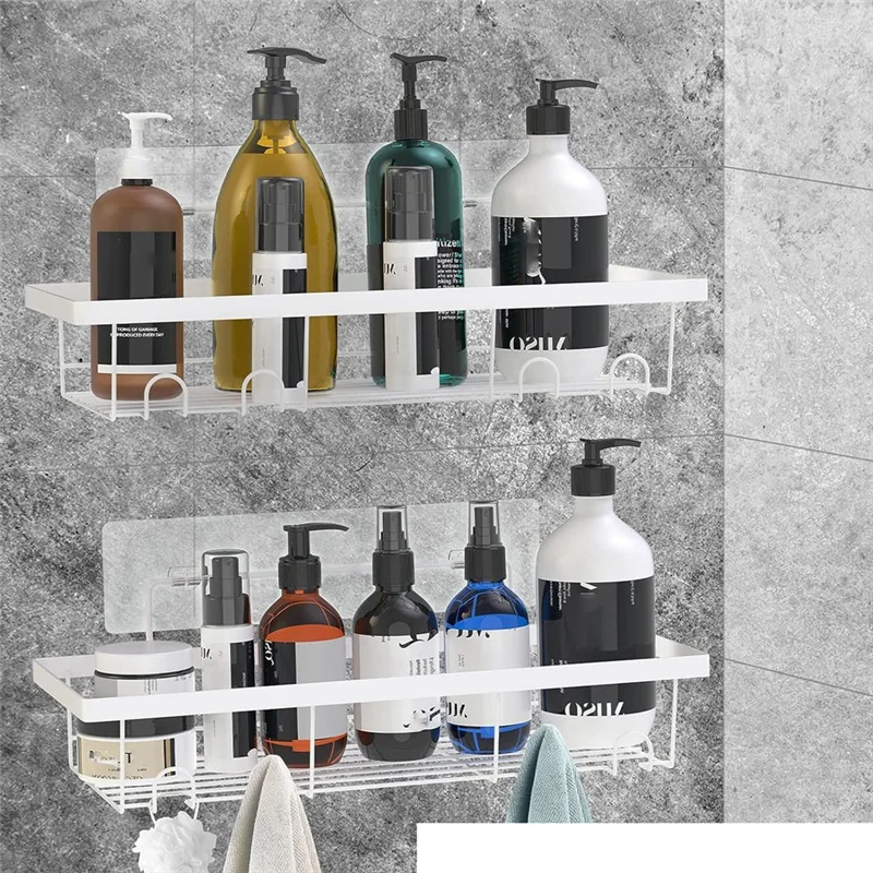 

Shower Caddy Shelf Organizer, 2 Pack Adhesive Bathroom Durable Easy To Use Save Space With Hooks Black A-B09B
