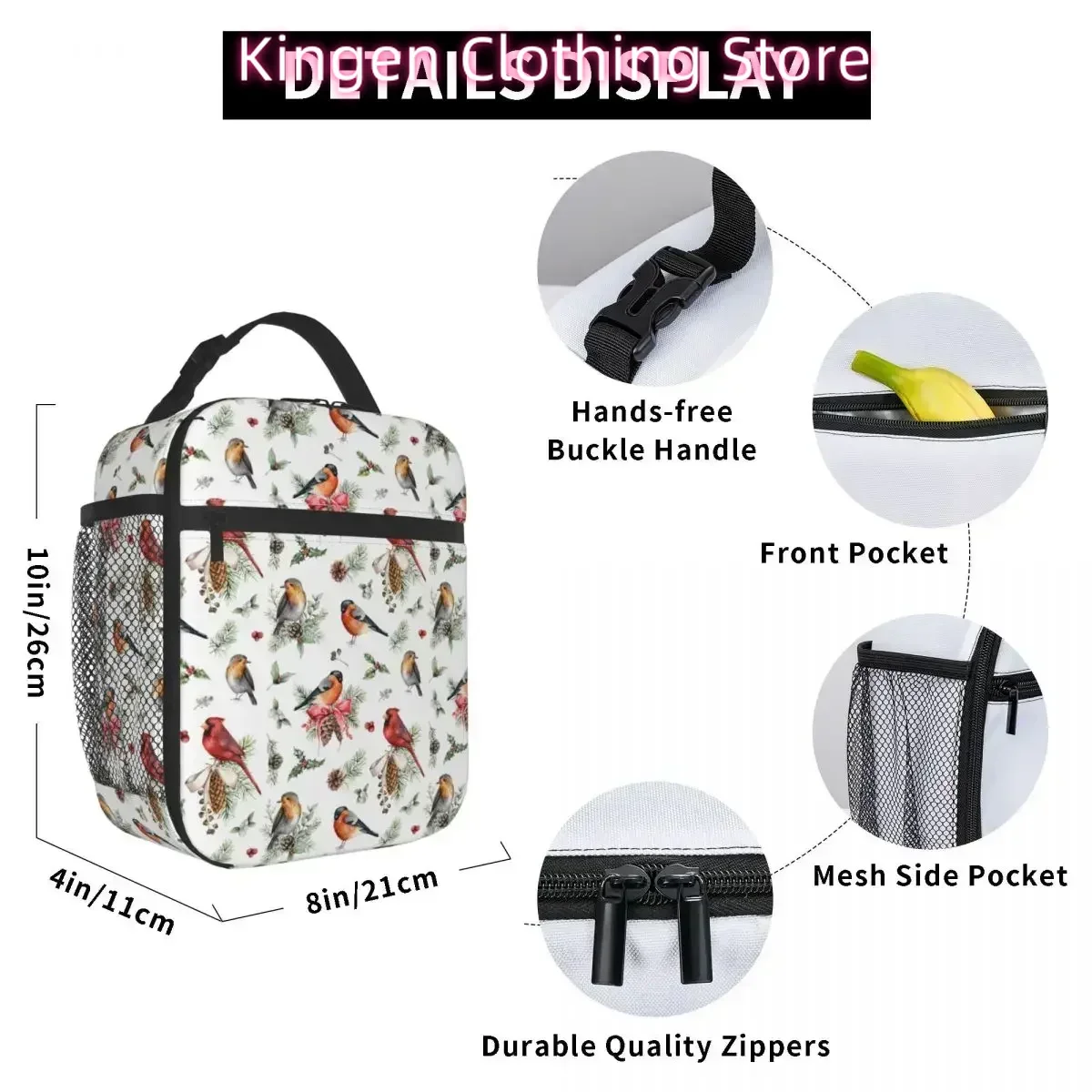 Cardinalis Bird Merch Insulated Lunch Bags for Men Women School Storage Food Box Thermal Cooler Lunch Box
