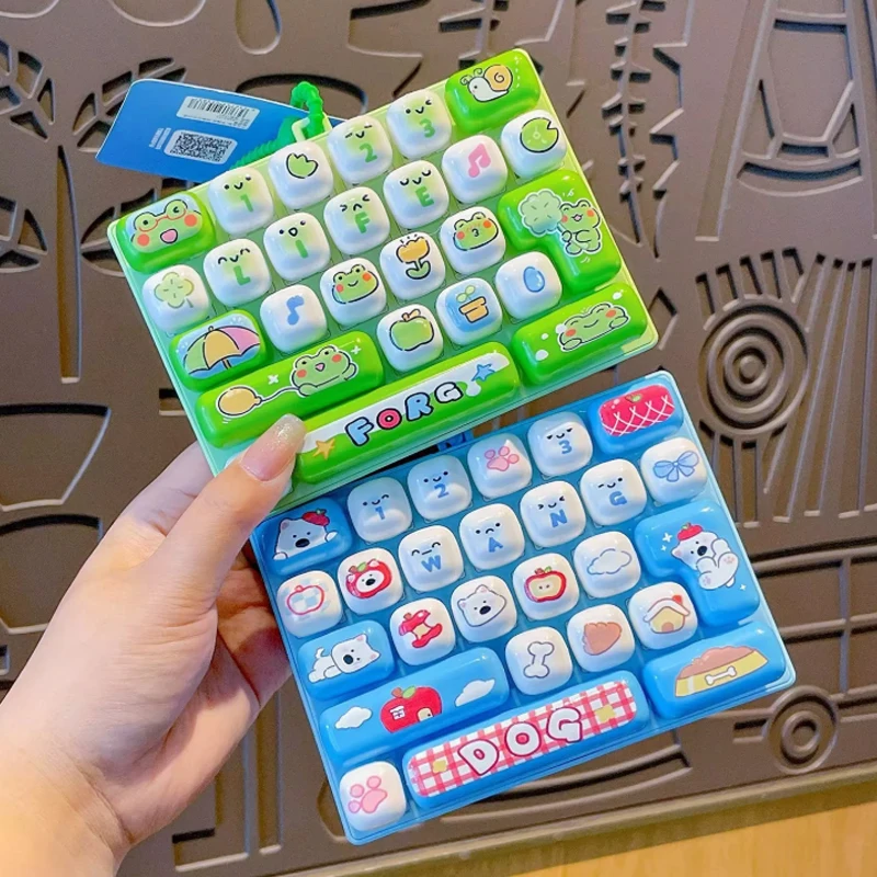 2pcs 26-Grid Anti-Stress Keycap Clicker Fidget Keyboard Keychain Cartoon Decompression Button Party Favor Gift in Stock