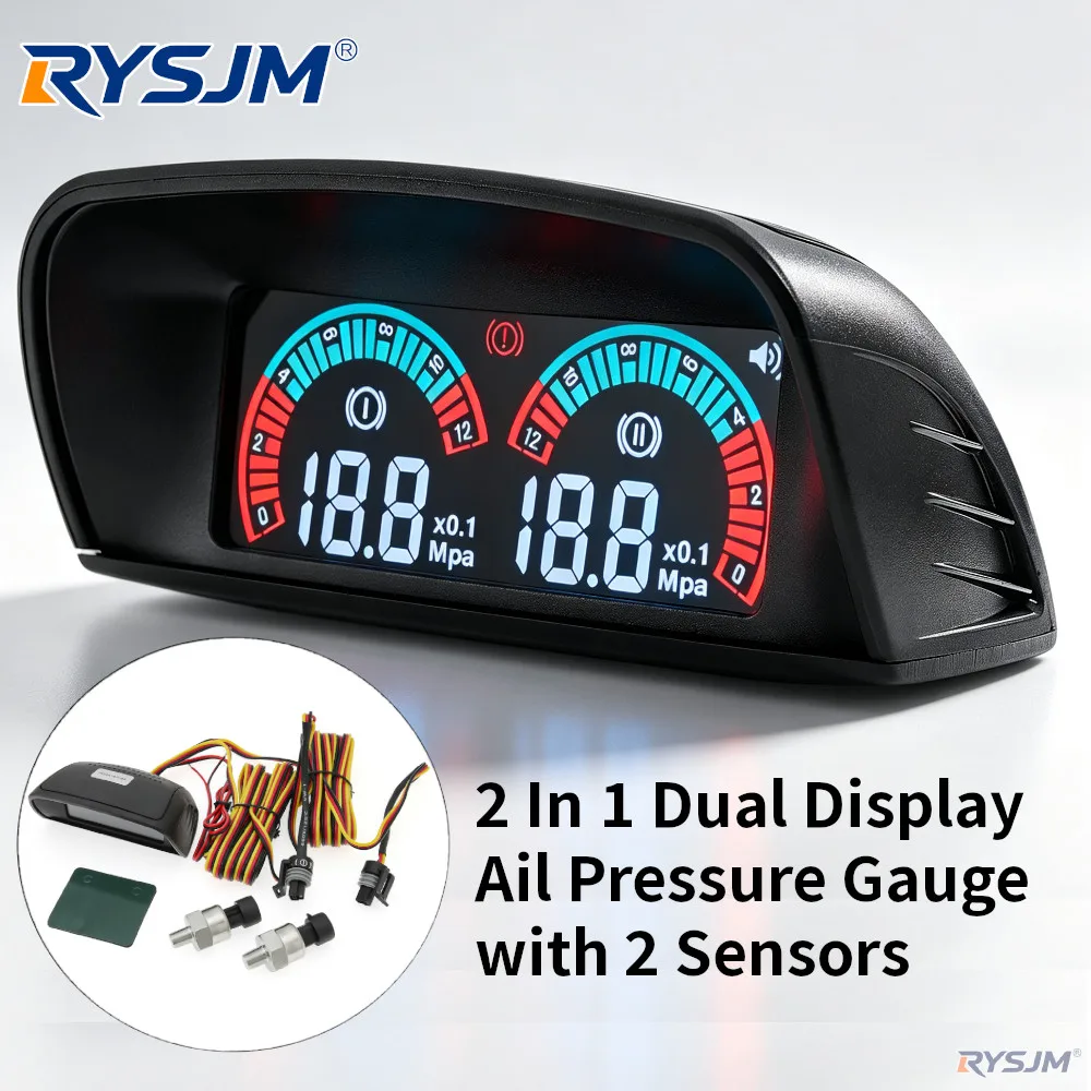 Digital Dual Fucntion Auto Car Gauges Air Pressure Gauge Press Meter 0-1.2Mpa with Buzzing Flashing Alarm +2pcs NPT1/8 Sensor