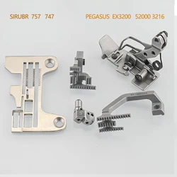 Overlock Sewing Machine Gauge Set Needle Plate Presser Foot Feed Dog Needle Clamp For SIRUBR 757 747  PEGASUS  EX3200 5200 3216