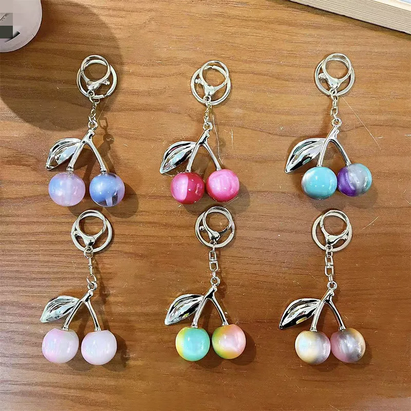 Gradient Color Cute Cherry Pendant Summer Fruits Cherries Pendant Keyring for Coach Handbag Shoulder Bags Accessories Gift