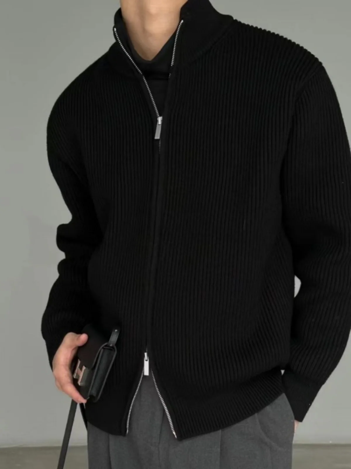 

GeWagema Autumn Winter New Sle Men's Knitted Woolen Cardigan Zipper High Collar Sve Long Regular Fit Faion Casual Coat