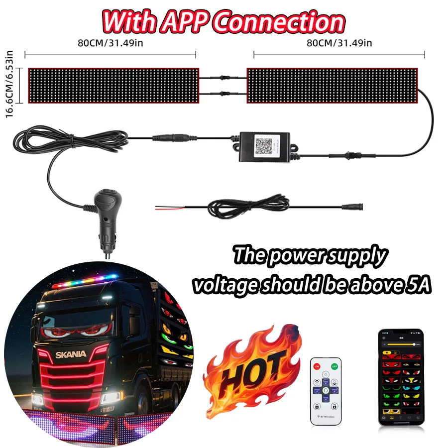 LED Truck Auto Devil Eye LED Pixel Paneel Licht Auto voorruit Truck Eye Voor Board Voorruit 12V Auto Graffiti scrollende vrachtwagen lig
