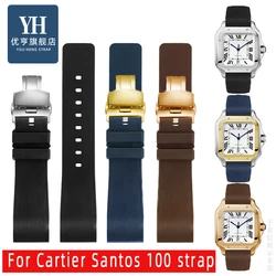 Rubber Watch Strap for Cartier Sandoz Santos 100 Series Men's Women's Silicone Watchband black brown blue color belt 20mm 23mm