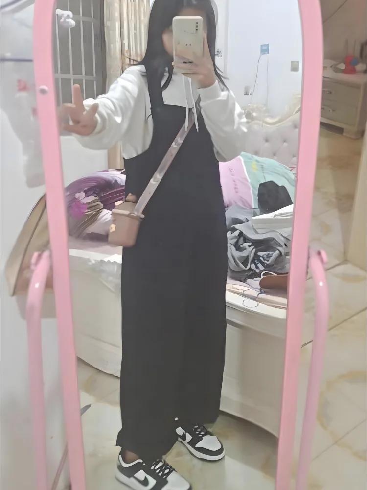 Solid Pockets Casual Mom Cotton Wide Leg Pants Summer Loose Office Lady Korean Fashion Black Jumpsuits New Cute Women Clothes