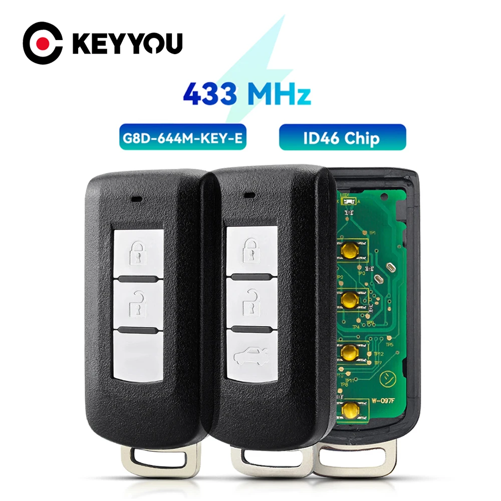KEYYOU 3 buttons Smart Remote Car Key FSK 433MHz PCF7952 chip for Mitsubishi Lancer Outlander ASX G8D-644M-KEY-E with insert key