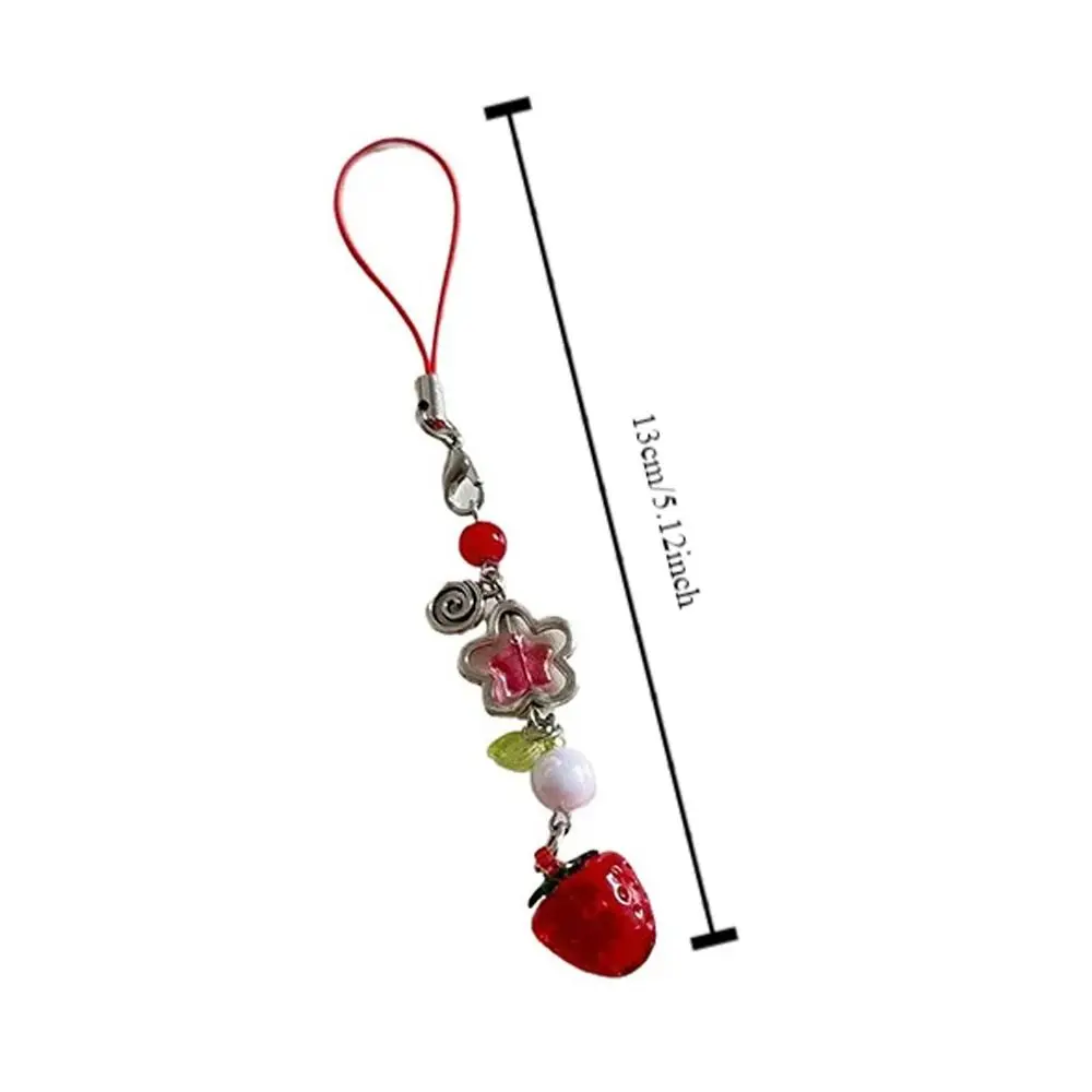 Sweet Y2K Strawberry Phone Lanyard Transparent Pendant Fruits Phone Chain Peach Pink Red Phone Strap Charm Cellphone Keychain