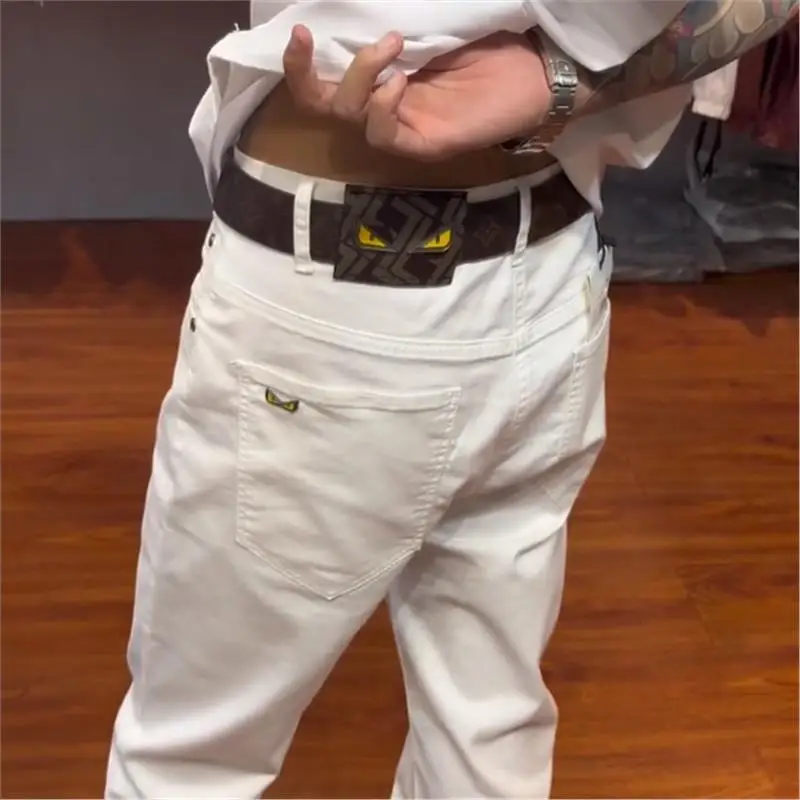 

Summer New Style Men's Slim Fit Long Jeans Metal Texture Fashionable Versatile mid Waist Slightly Stretchy Casual Trousers