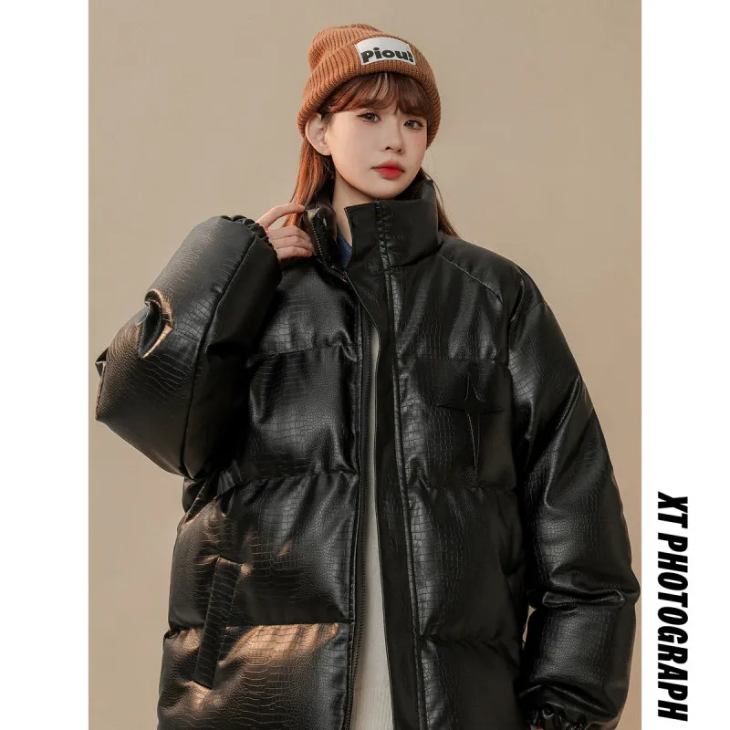 

Trendy Cotton Jaet with Letter Design And Crocodile Pattern ex Large Size Street Sle Hong Kong Faion Warm And Thi