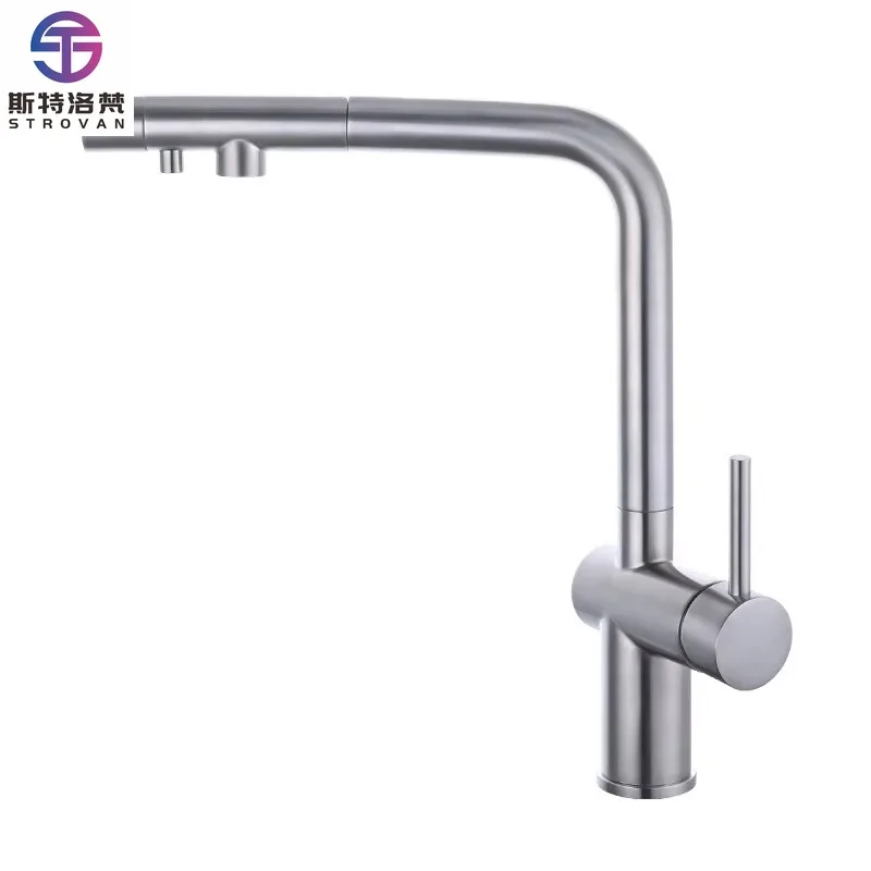 التصميم الحديث 3 في 1 صنبور المطبخ للشرب المباشر مقبض واحد صمام السيراميك سحب خارج تنقية المياه الحنفية لفتحة واحدة #1