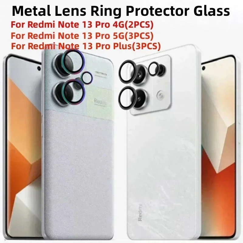 Metal Camera Ring Glass para Redmi, Camera Lens Film, Tampa de proteção da lente, 4G, Note 13 Pro Plus, 5G