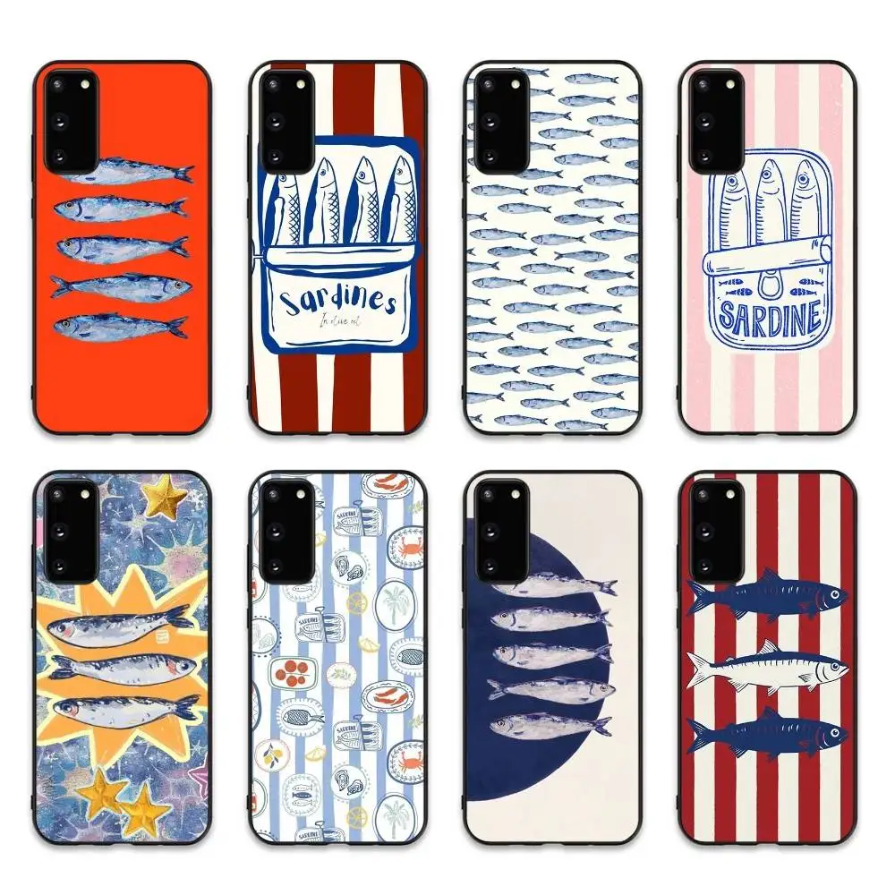 Sardines Retro Art Seafood Phone Case For Samsung S 24 Fe 25 Ultra Plus 20 Lite 21 30 22 23 24 22 Ultra 5G Fundas