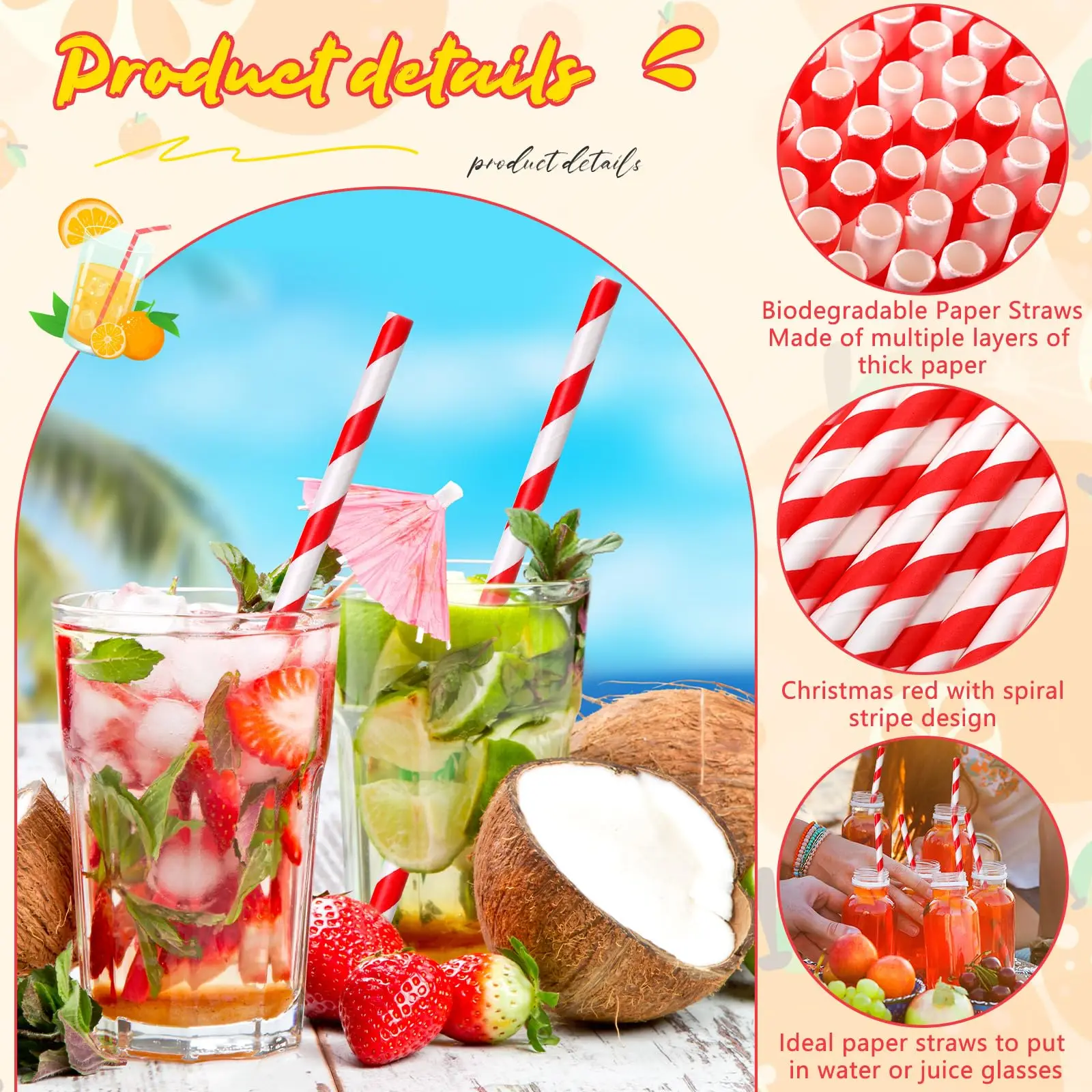 50/100pcs Red and White Striped Disposable Paper Straws for Coffee Milk Juice Cocktails Chrismas Straws Party Drinkware Straw