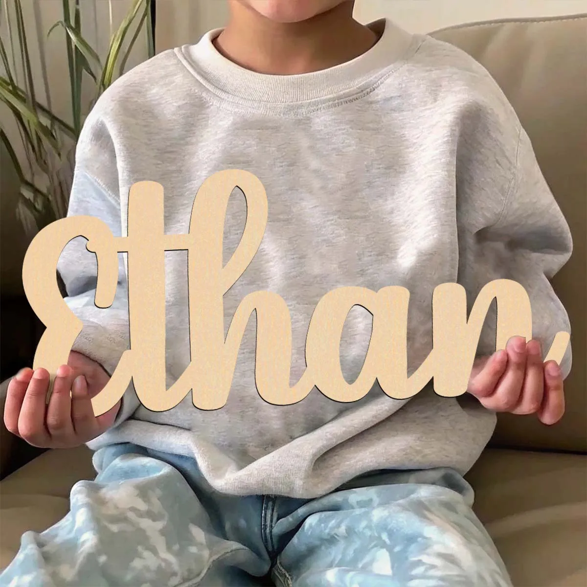 Placa de madera con texto personalizado de dibujos animados ethan, letrero cortado con láser, placa decorativa montada en la pared para dormitorio, 1 ud.