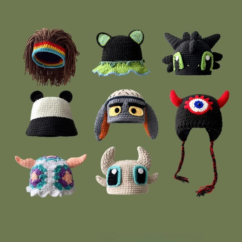 

Women & Girls' Winter Warm Knitted Beanie - Cute Funny Cartoon Monster & Green Strawberry Design, Animal Skull Cap