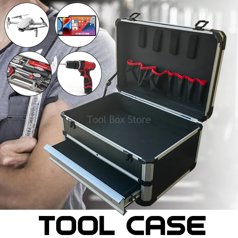 

Aluminum Drawer Toolbox Metal Tool Case Potable Storage Suitcase Empty Large Tool Box Professional Electrician Box Organizer Box