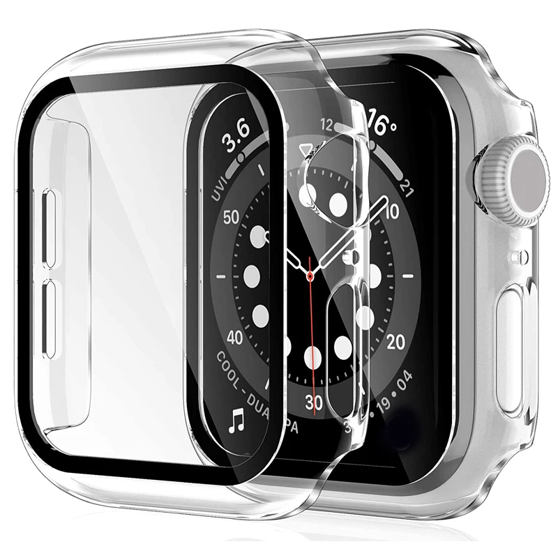 Verre et couvercle pour Apple Watch, étui de protection d\'écran, 41mm, 45mm, 42mm, 38mm, 44mm, 40mm, degré de rayures, iWatch 9, 8, 7, 6, SE 5