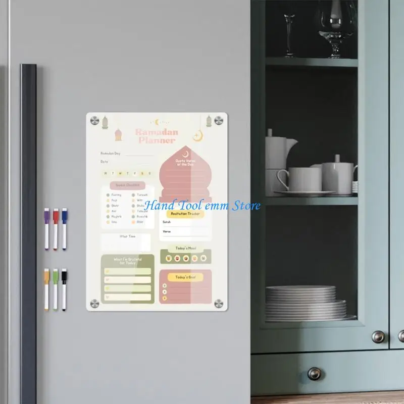 ثلاجة مغناطيسية من الأكريليك H37F، تقويم أسبوعي، مخطط وجبات تقويم رمضان #3