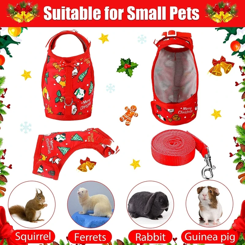 Rabbit Vest Small Pet Animal Harness Leash Set Escape Proof Cute Christmas Costume Red/Green for Hamster Mice Guinea Pig