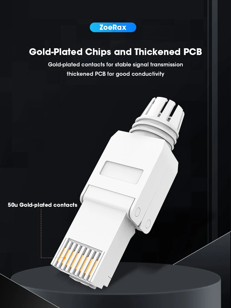 ZoeRax Tool Free RJ45 Connectors for CAT8/CAT7/CAT6A CAT6/CAT5e/CAT5, Punch Down Type Ethernet Cable Male Plugs 1PCS