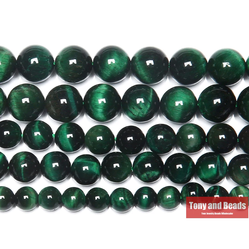 Natural Stone Green Tiger Eye Agate Round Loose Beads 15