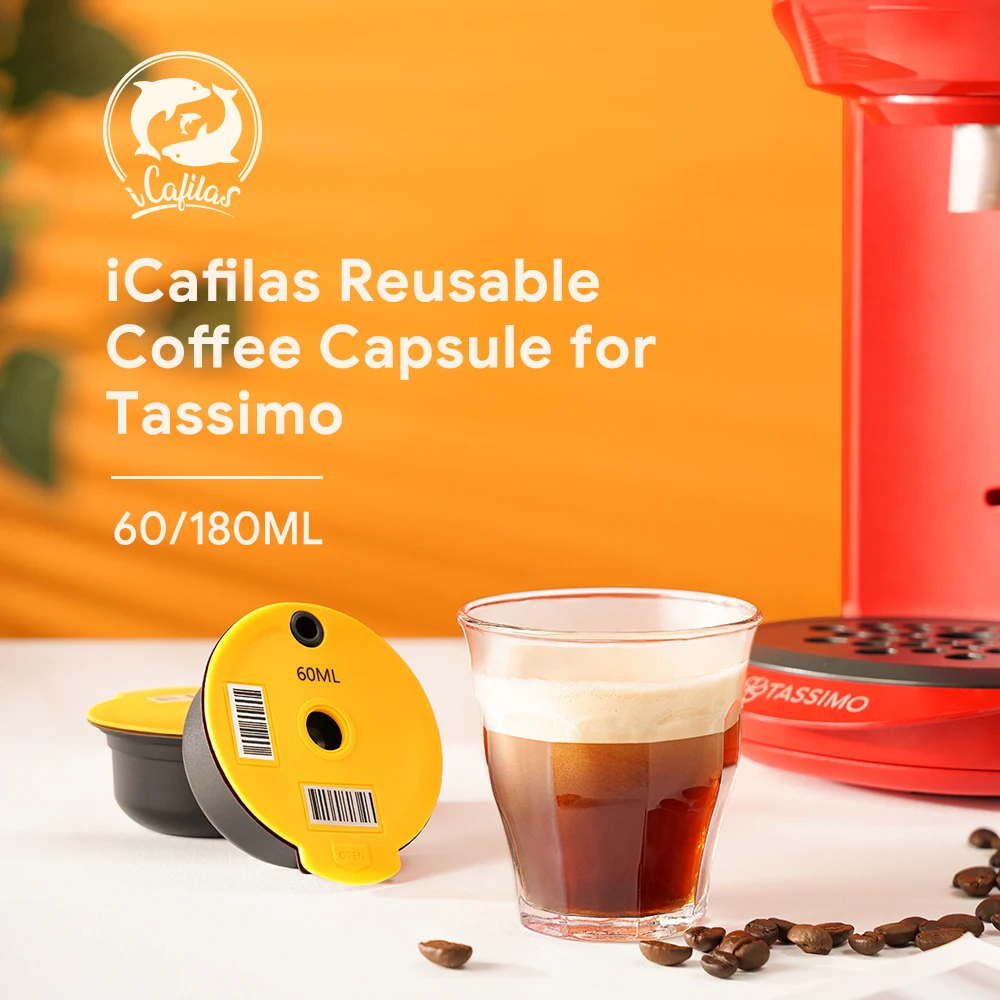 

New icafilas Refillable Coffee Capsule for Bosch Tassimo 60/180ML Reusable Coffee Filter Pod Espresso Maker Food-grade Silicone