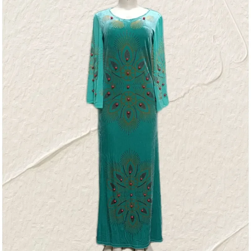 Customized African Dresses For Women Velvet Design Dashiki Beading Abaya Bandage Maxi Bazin Vintage Robe Gowns Africa Sexy Lady