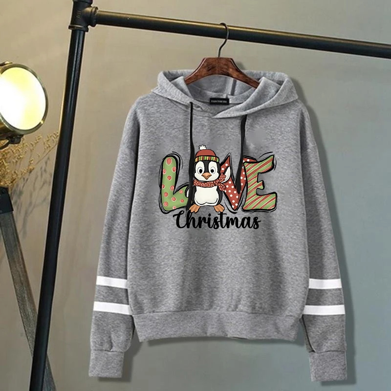 New Christmas Penguin Love Printing Hoodies For Women Men Autumn Winter Sweatshirt Fashion Streetwear Pullover Hooded