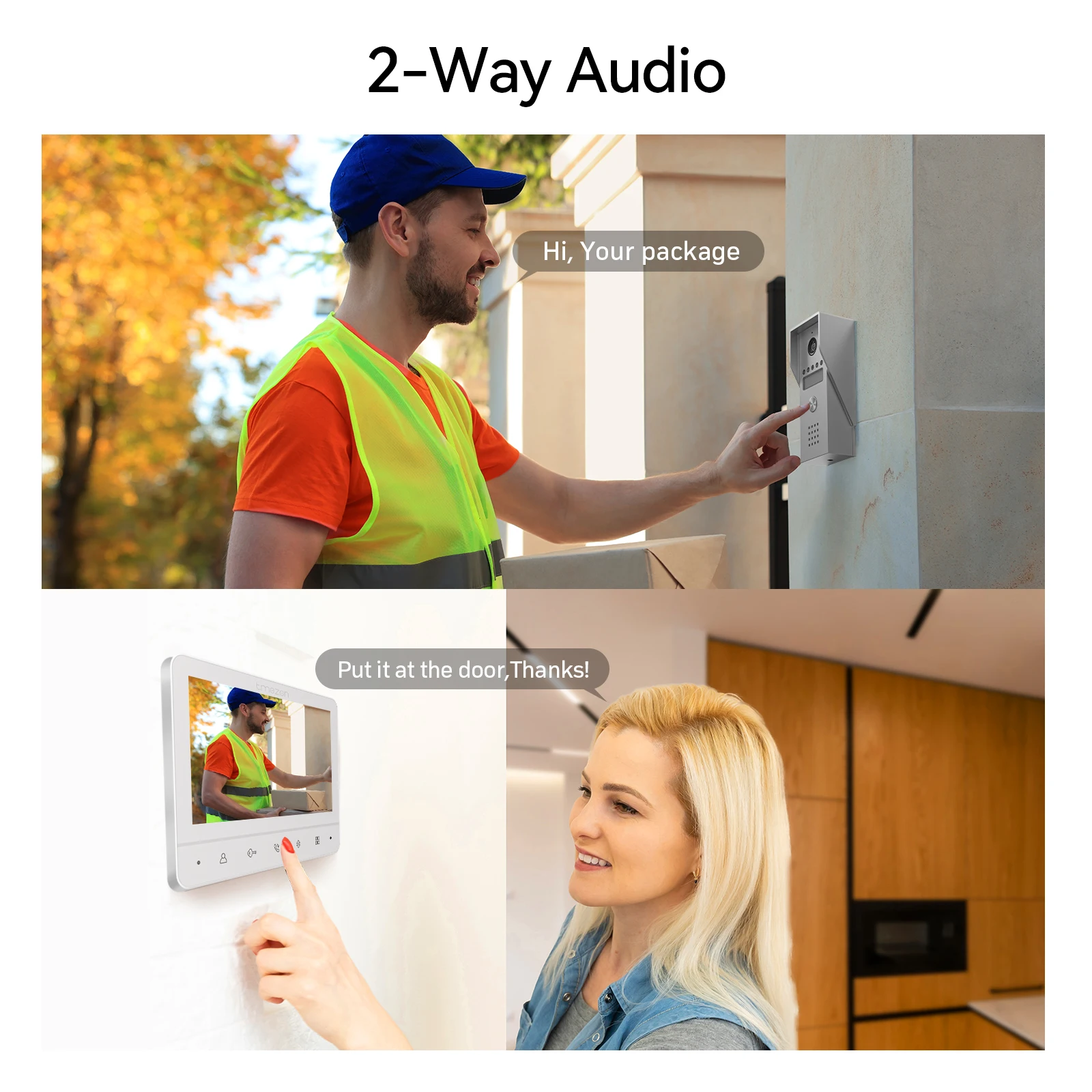 TMEZON Video Doorphone 4-Wire,Intercom with Doorbell, Doorphone with Camera,7" Color Display, 120° Wide View Camera