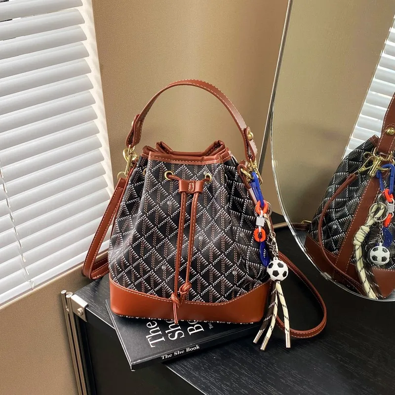 

Fashion Printed Bucket Bag for Women Korean Style Simple Drawstring Small Shoulder Crossbody Purse Casual Daily Handbag