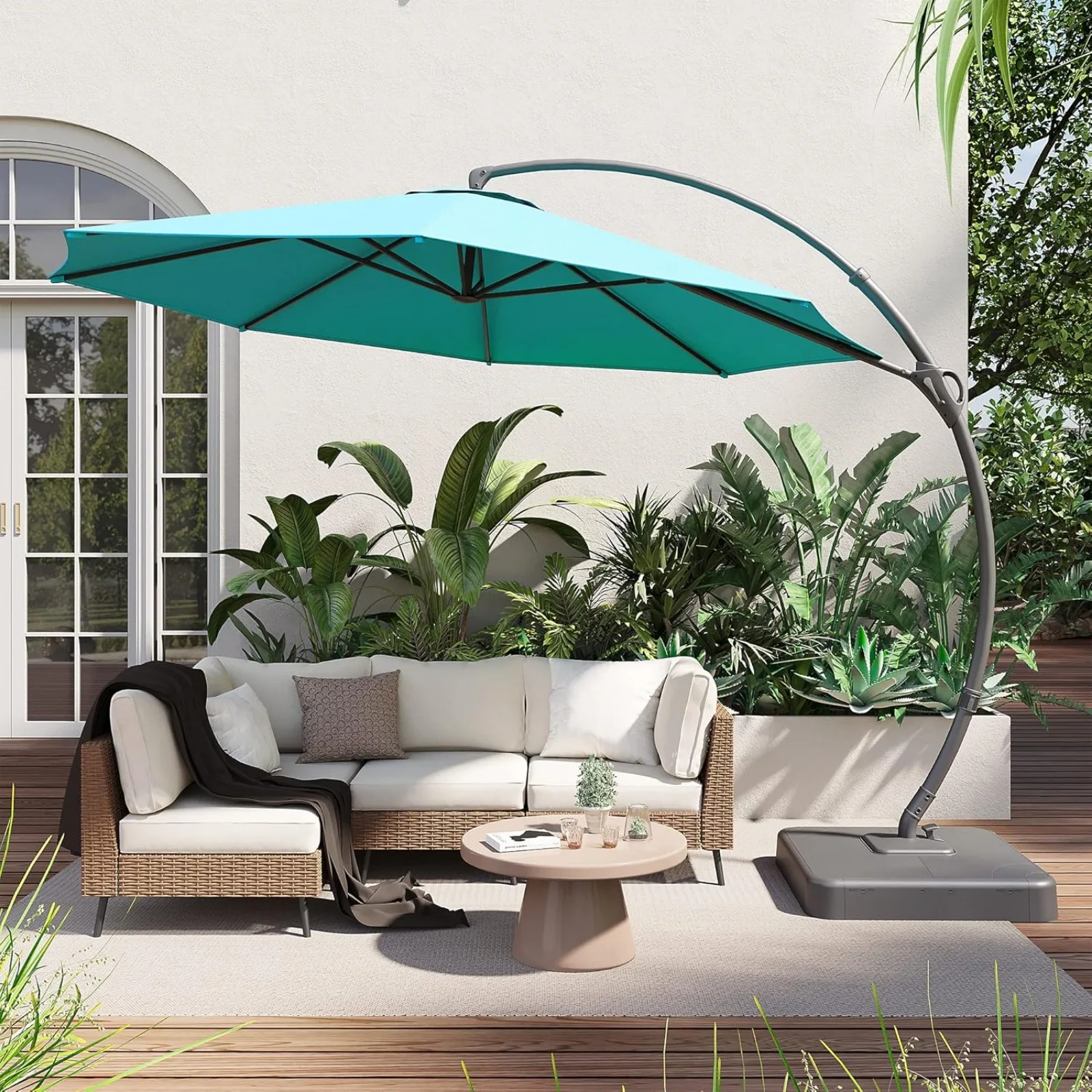 

US Outdoor Patio Umbrella with Base included, 11 FT Deluxe Curvy Cantilever Umbrella Heavy Duty Offset Hanging Umbrella