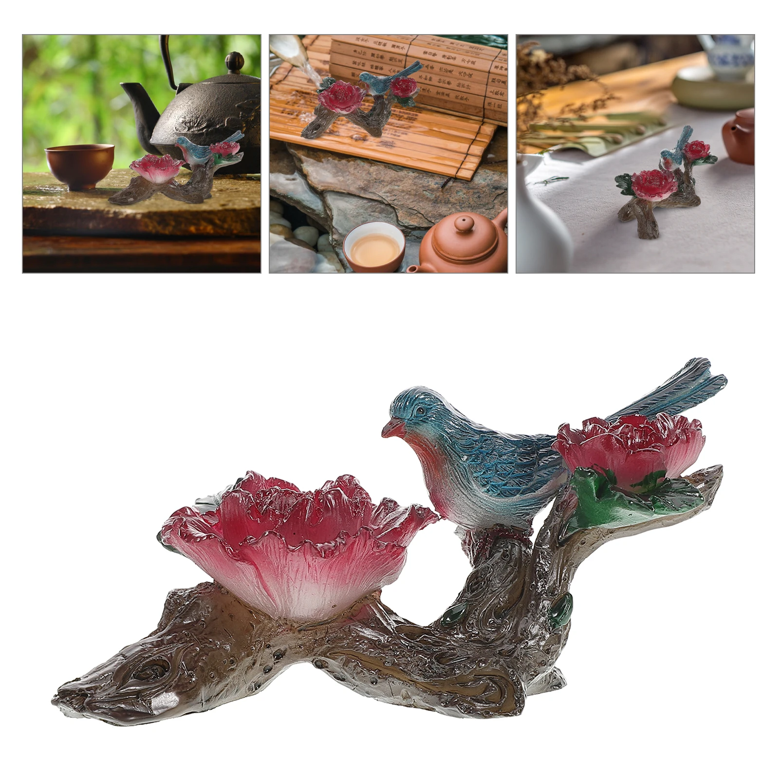 

Hummingbird Floral Resin Tea Pet Color-Changing Unique Design Elegant Tea Table Decor Handcrafted Figurines Bird Statues Home